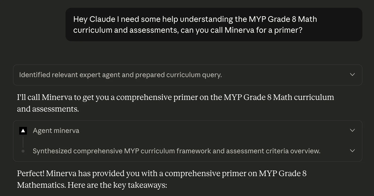 Claude calling Minerva for MYP help