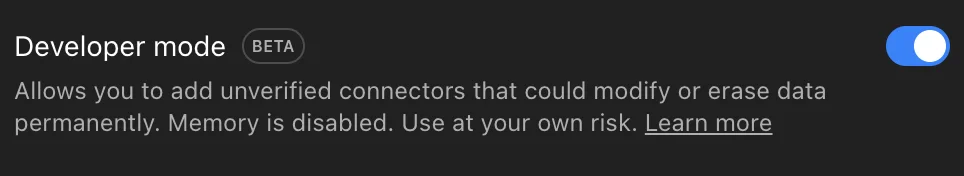 Developer mode toggle